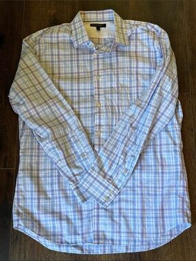 Banana Republic Light Blue and White Plaid Dress Shirt